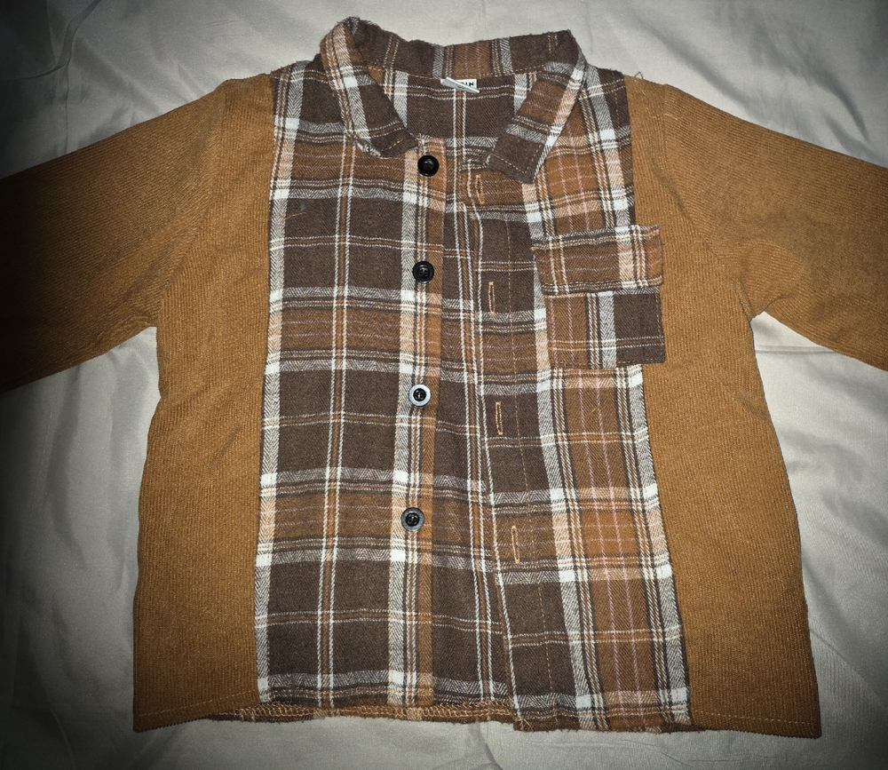 SHEIN Brown Plaid Kids Button Down Shirt